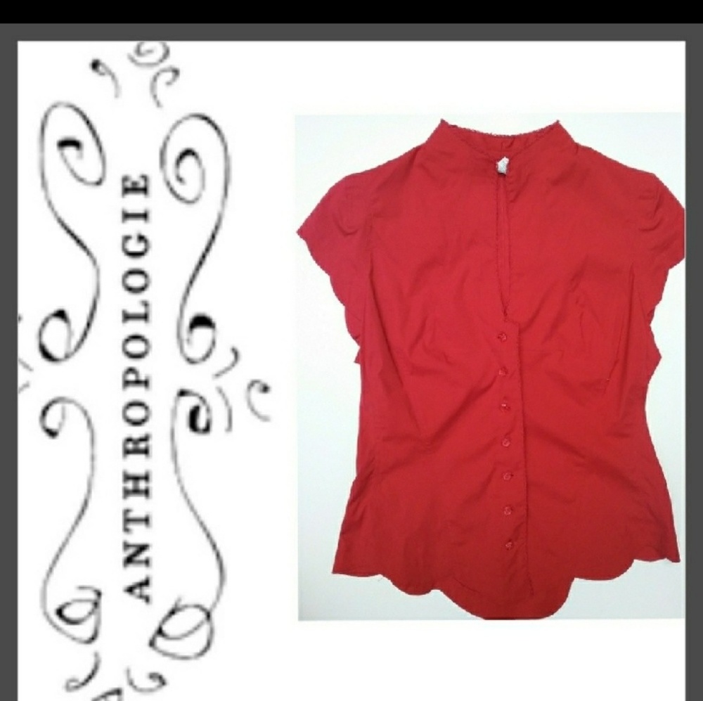 Anthropologie Odille Red Capped Sleeve Top Size 12